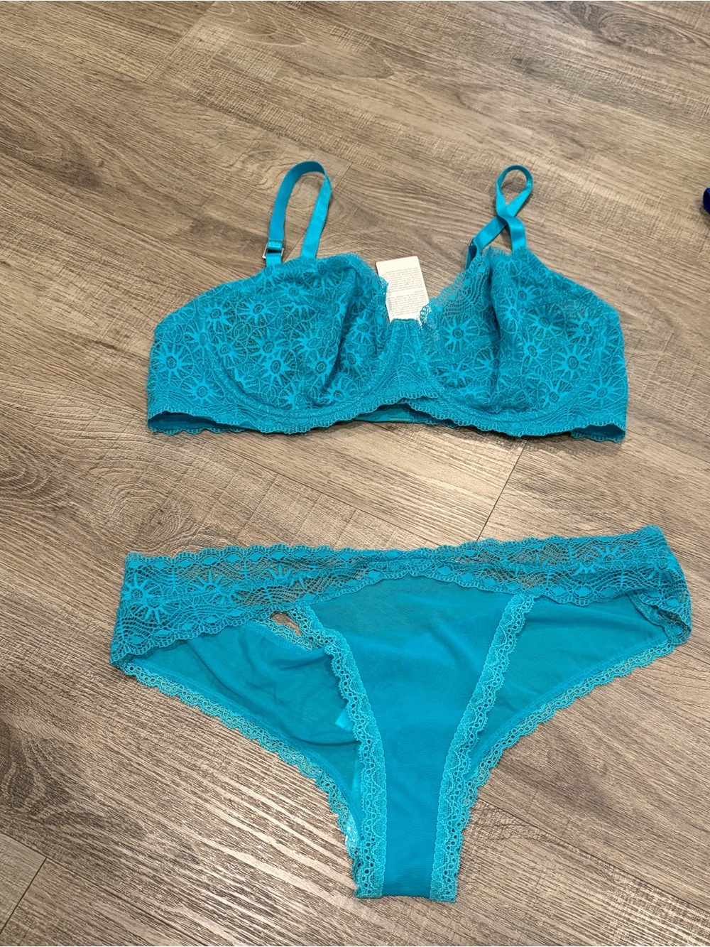 LA PERLA Turquoise Lace Bralette and Bikini Panty Set - Women Intimates